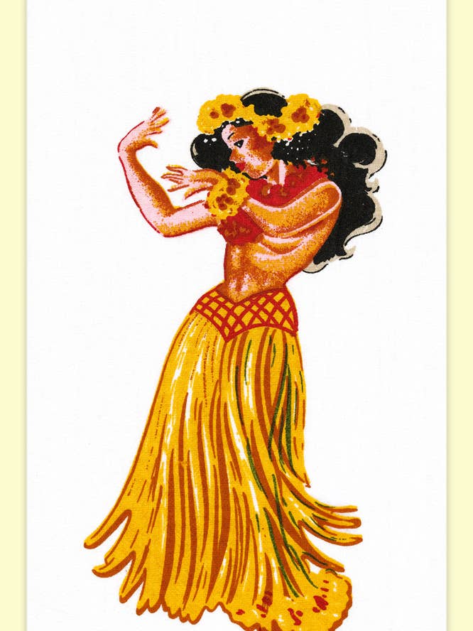 Hula Retro Flour Sack Kitchen Tea Towel for wholesale by Red and White Kitchen Company