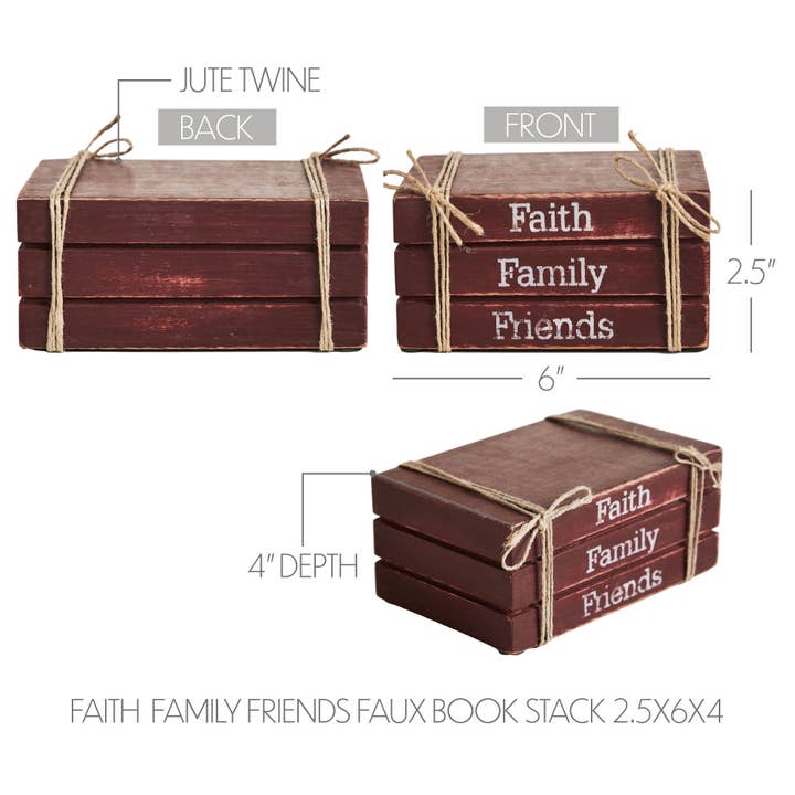 VHC Brands - Wholesale Decorative Tabletop Object - Faith Family Friends Faux Book Stack 2.5x6x4