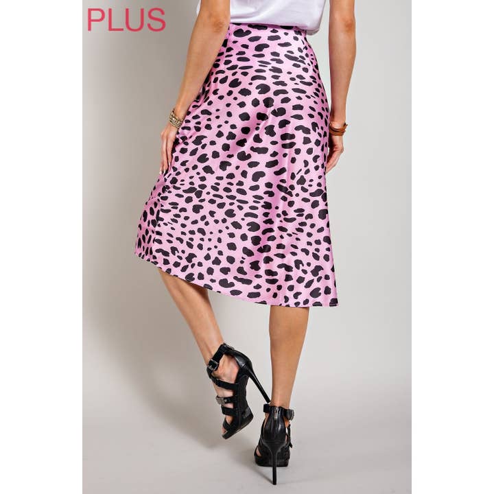 Plus Satin Midi Skirt with Elastic Waist - Side Zipper for wholesale by Sweet Generis