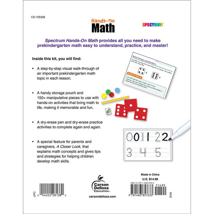 Carson Dellosa Education - Wholesale Coloring & Activity Book - Kids & Baby - Spectrum Hands-On Math , Grade PK1