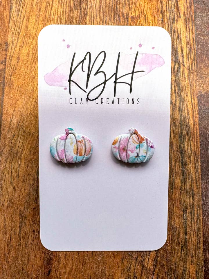 Preppy Pumpkin Stud Clay Earrings for wholesale by KBH CREATIONS