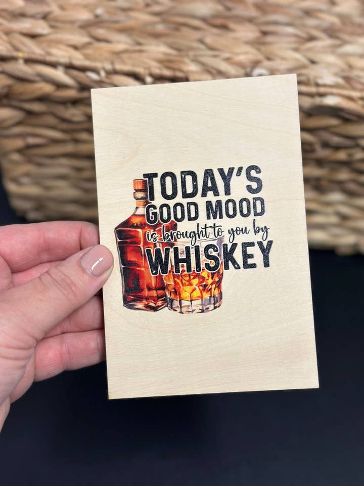 Todays Good Mood Whisky-Grußkarte aus Holz für den Großhandel von Teele and Co.