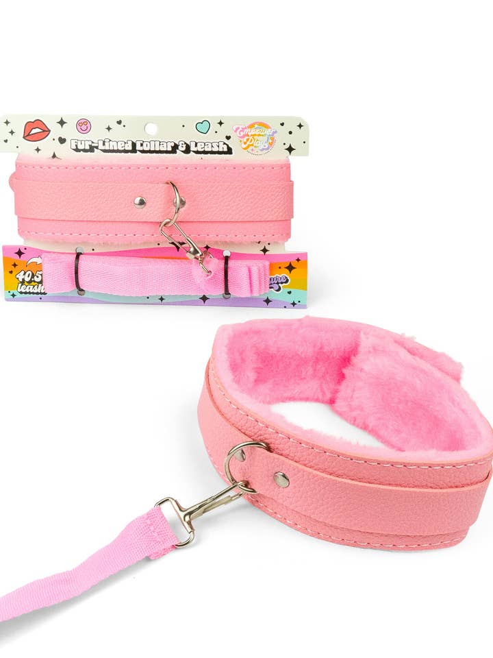 Empower Play™ Fur-Lined Collar & Leash — Beginner-Friendly BDSM Collar Set (Cupcake Pink) for wholesale by Intimita Novelties