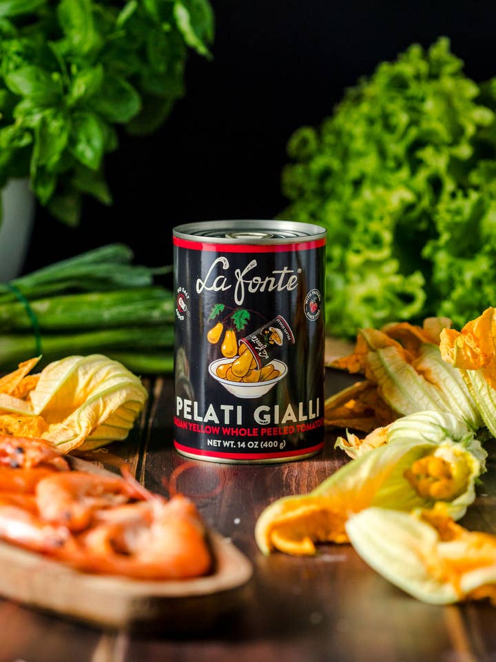 La Fonte Yellow Whole Peeled Tomatoes, Pelati Gialli (14oz) for wholesale by Gourmica