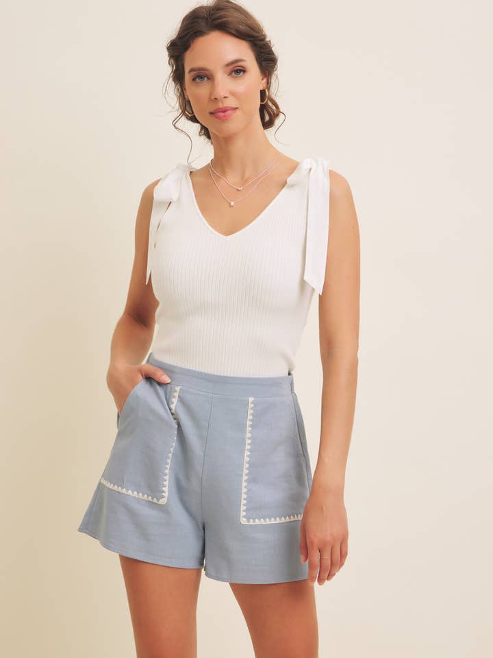 MIXED MEDIA SHOULDER TIE STRETCHY RIB SWEATER TOP for wholesale by in february