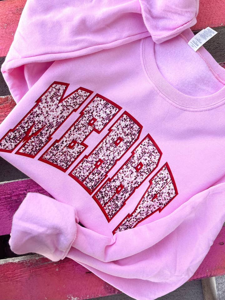 Sequin Merry Christmas - Pink Sweatshirt or Tee for wholesale by THE LATTIMORE CLAIM