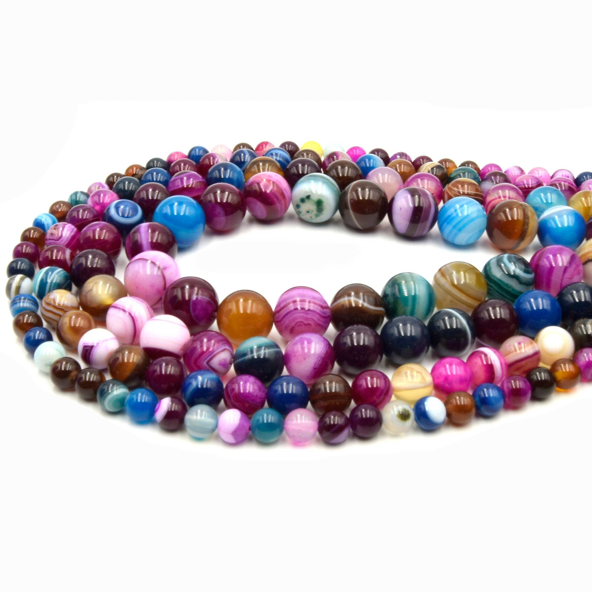 Only Beads - Wholesale Beads - Pink Multi Color Striped Agate  Beads | Smooth Round Loose Gemstone Beads | Natural Agate Beads5