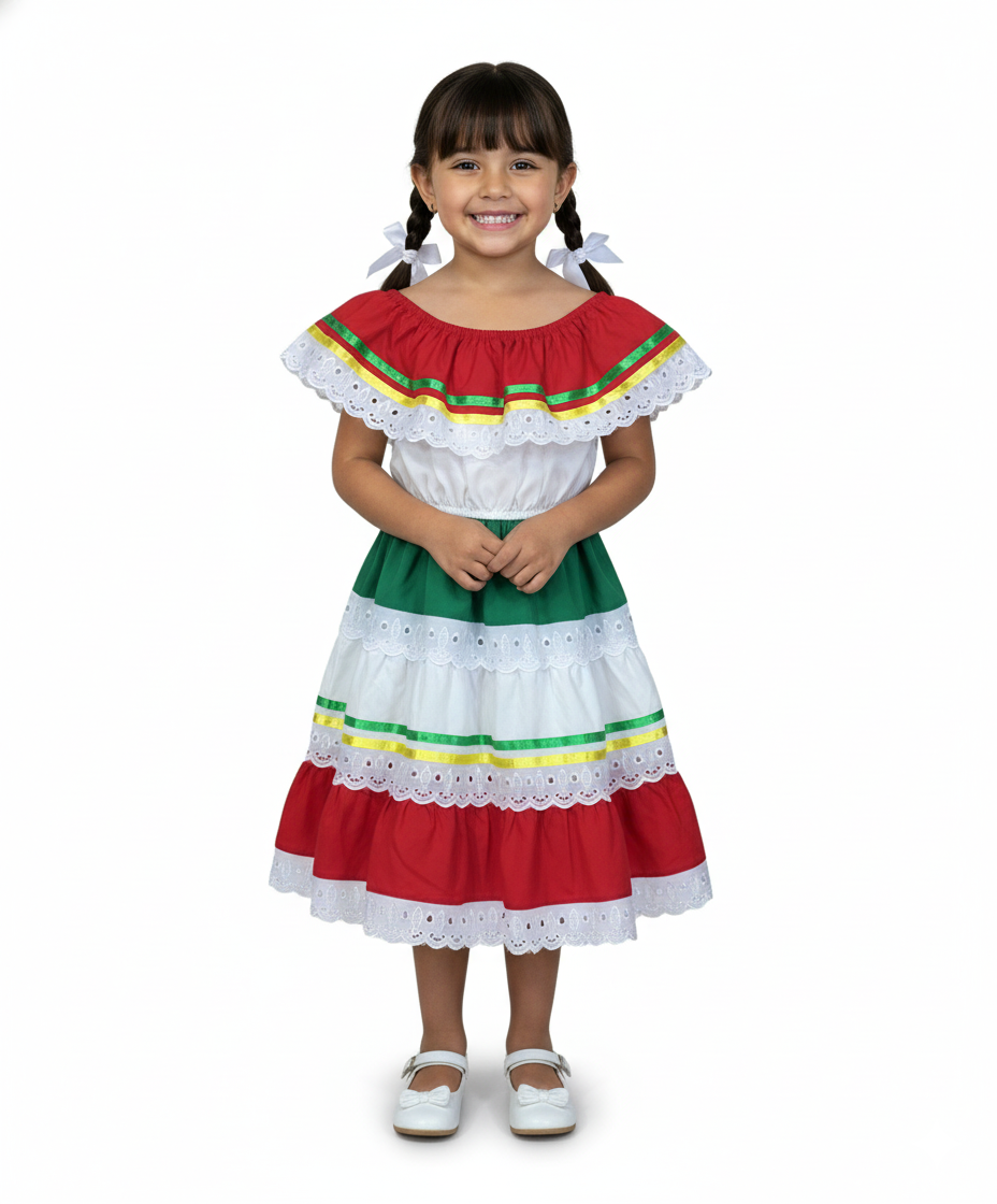Unik - Wholesale Dress - Kids - Girls Traditional Mexican Cinco De Mayo Fiesta Dress 5-81