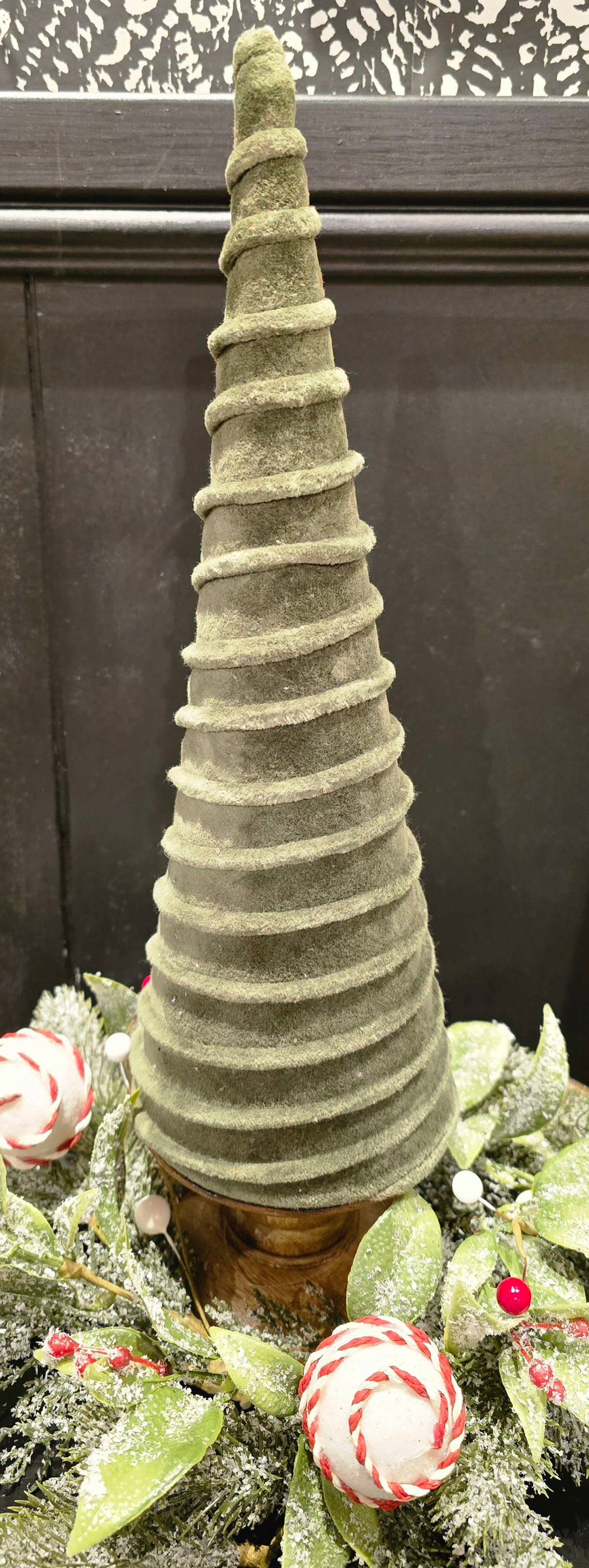 Wholesale Home Decor - Wholesale Decorative Tabletop Object - Sm Green Velvet Cone Tree 15.5x4.5x4.5in0