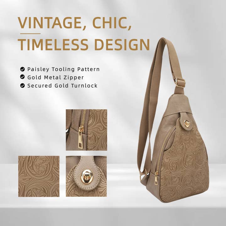 KAYLA+AVA - Wholesale Crossbody Bag - Women's - Jacqueline Paisley Tooling Embossed Sling Bag with Turnlock