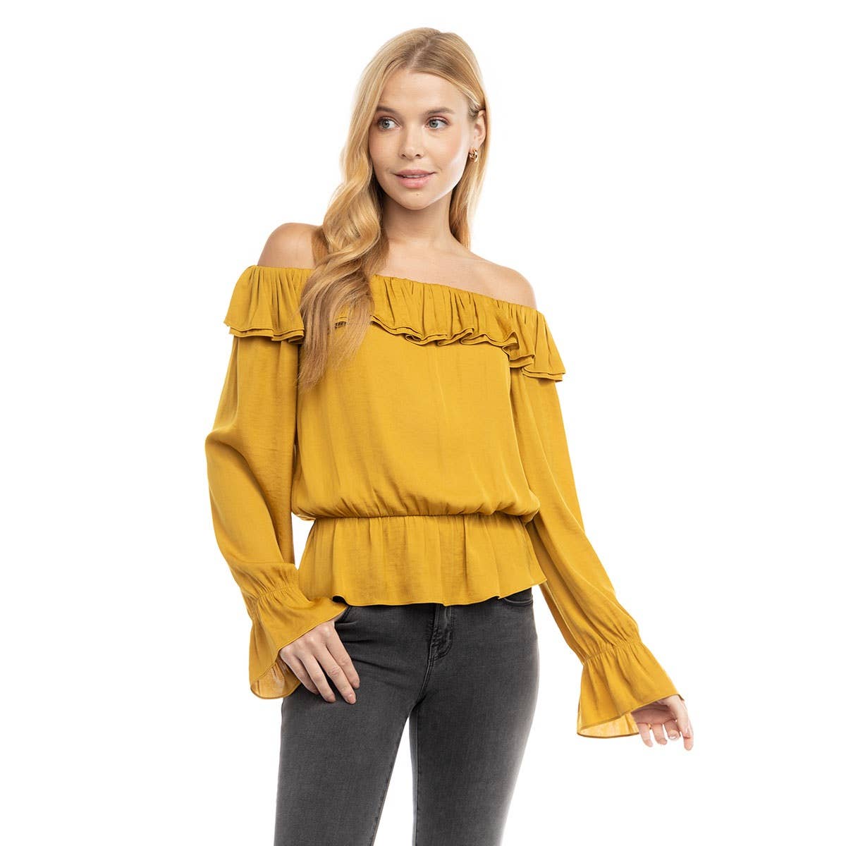 Naked Zebra Rack - Wholesale Blouse - Women's - Off Shoulder Long Sleeve Peplum Blouse9