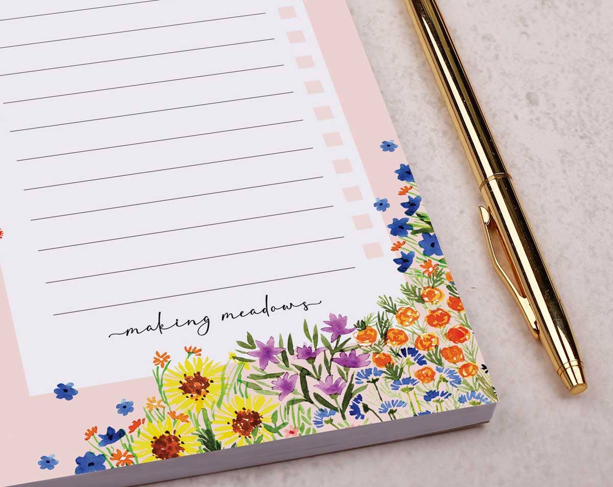 Making Meadows Ltd – Bloco de notas por atacado – Almofada de mesa | Lista de tarefas | Artigos de papelaria | Bloco de notas floral rosa2