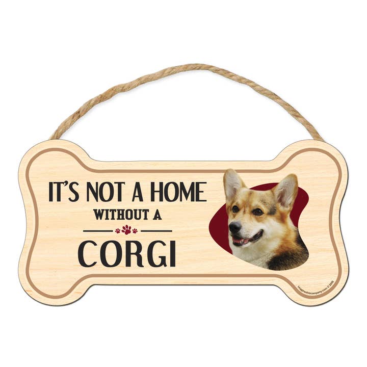 Corgi Bone Shaped Wood Sign for wholesale by Imagine This Company