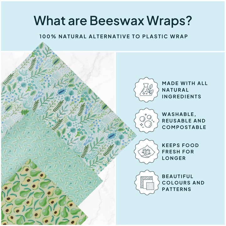 NATURE BEE - Wholesale Food Storage Wrap/Bag - Beeswax Wrap Variety Set - Green1