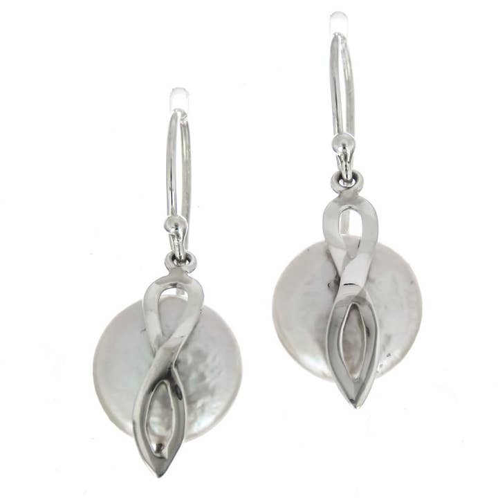 925 silver dainty white freshawater biwa coin pearl sterling earrings, 11/16" for wholesale by FifiRose