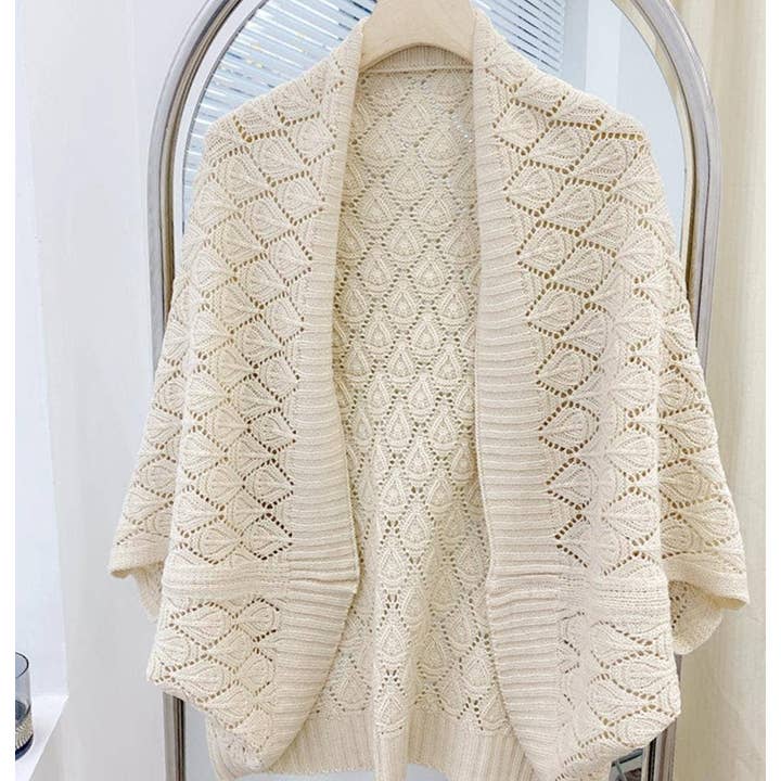 JC Sunny Fashion – wholesale Wrap - Dam – JC063314 Vintage Elegant Hollow Fladdermusärm Tröja / Kofta