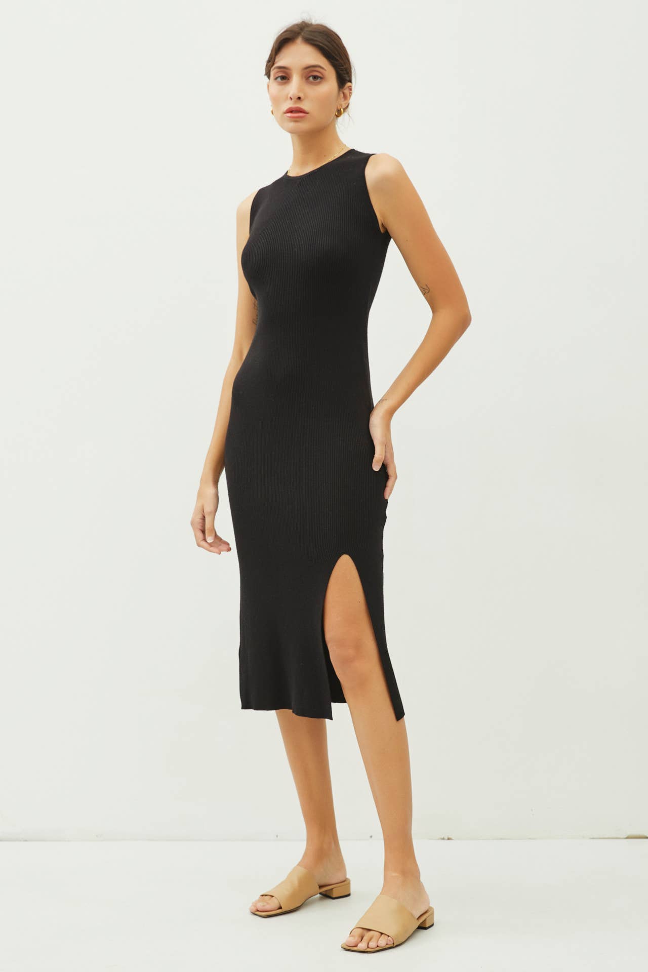 Be Cool - Wholesale Dress - Women's - LEG SLIT BODYCON RIBBED KNIT MIDI DRESS11