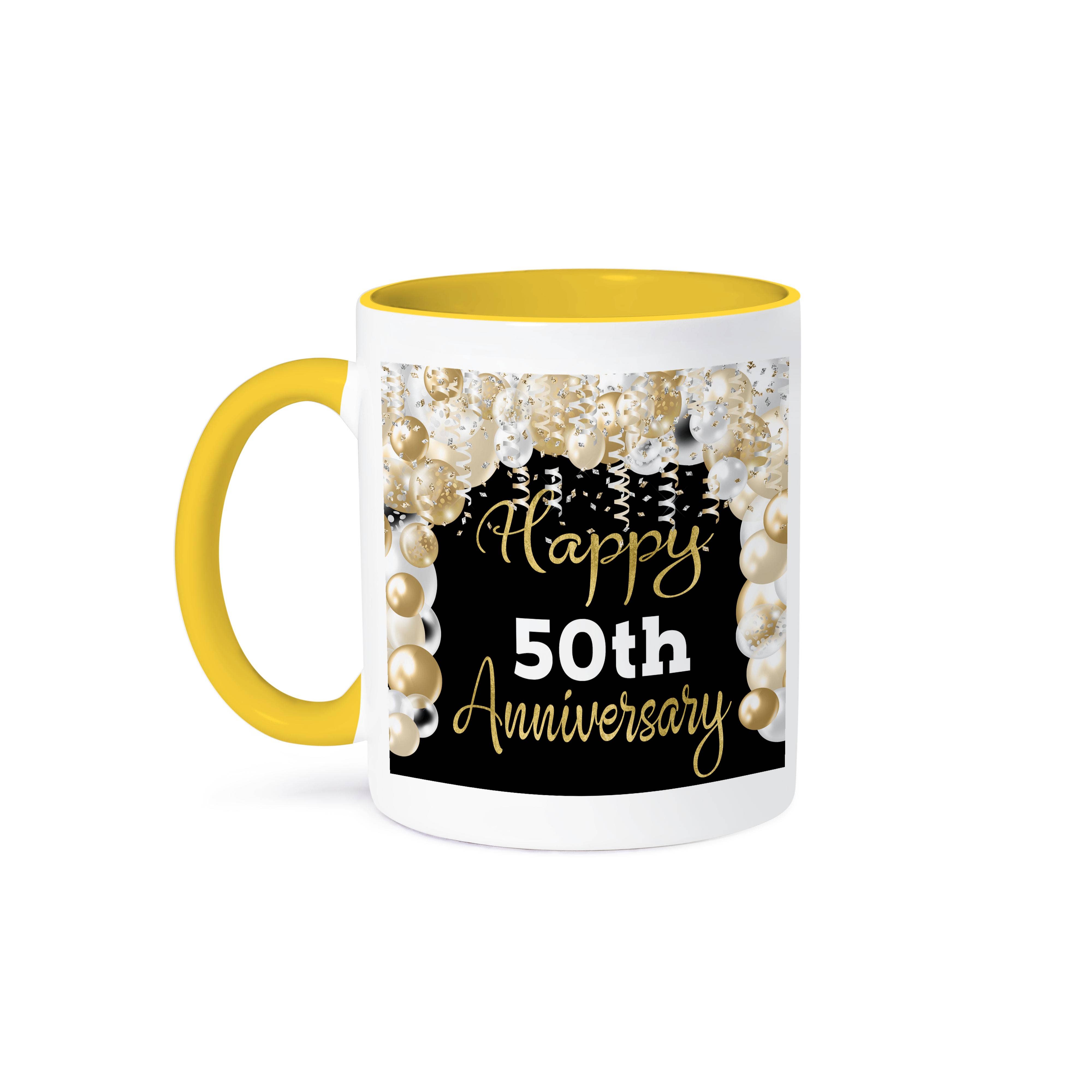 3dRose - Wholesale Coffee Mug - 3dRose, Happy 50th Anniversary Glam Image Of Gold Balloons, Mug0