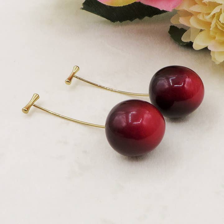 CILIEGIA BORDEAUX ~ Orecchini pendenti Ciliegie in ACCIAIO INOSSIDABILE for wholesale by Daemon srls