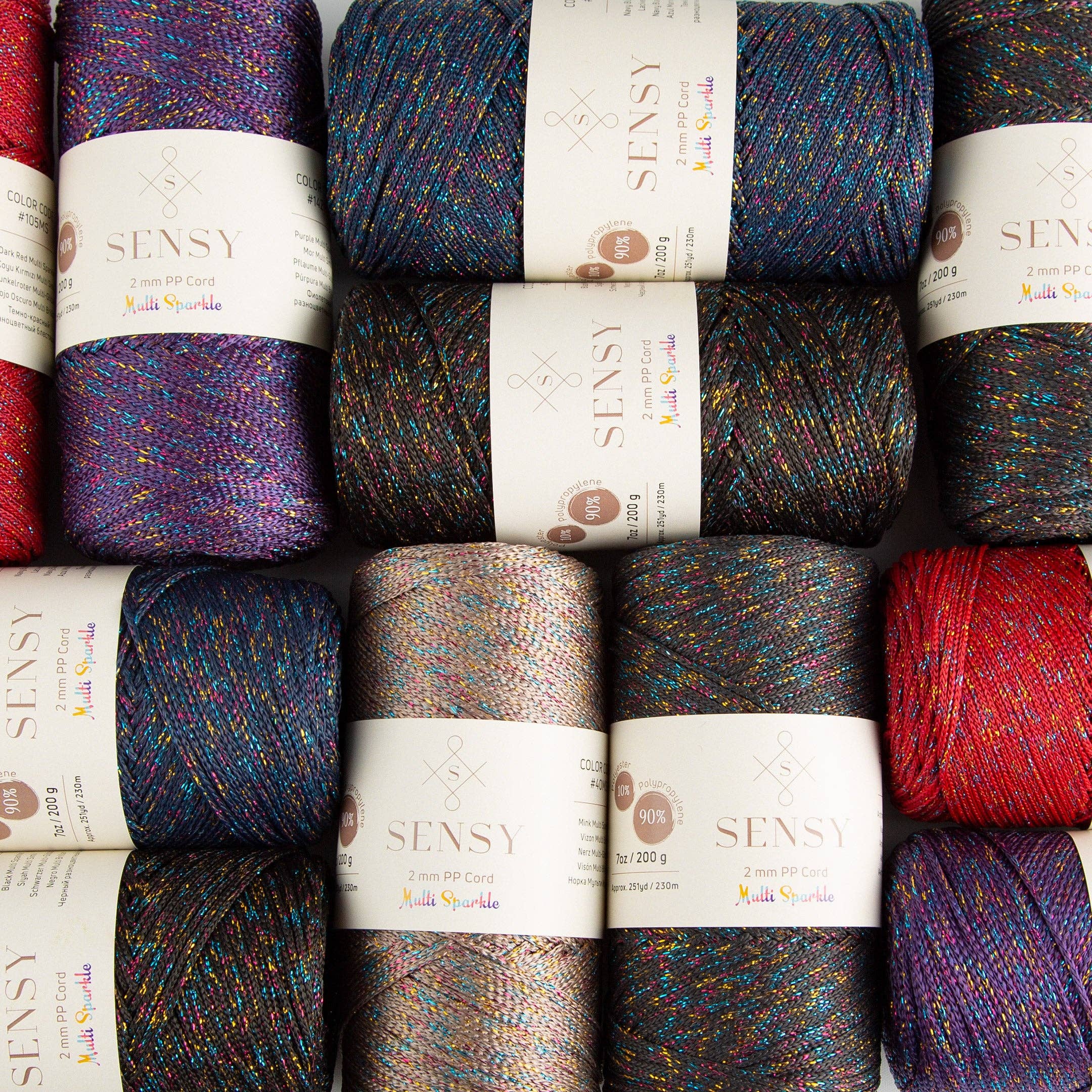 Sensy - Wholesale Yarn - Sensy Premium 2mm Multi Sparkle - 251 yards 90% Polypropylene / 10% Polyester Macrame Cord13