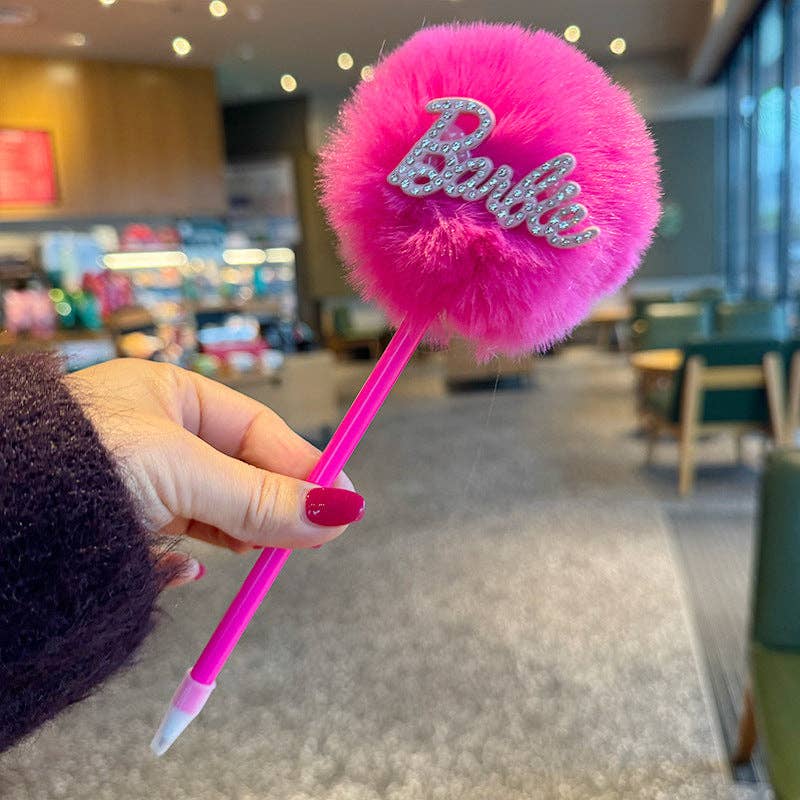 Little Trendy - Vente Stylos - Stylo à bille créatif avec boule en peluche Barbie Diamant1