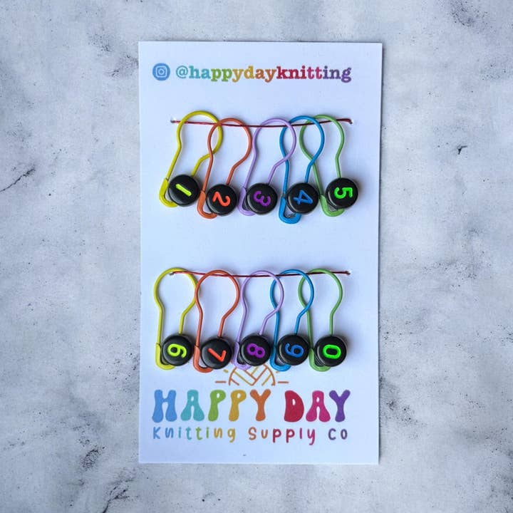 Neon Numbered Bulb Pin Stitch Markers for Knitting Set #2 for wholesale by Happy Day Knitting