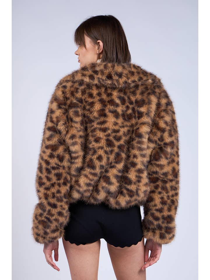 Leopard -LEOPARD PRINT LONG SLEEVE CASUAL FAUX FUR JACKET for wholesale on Faire