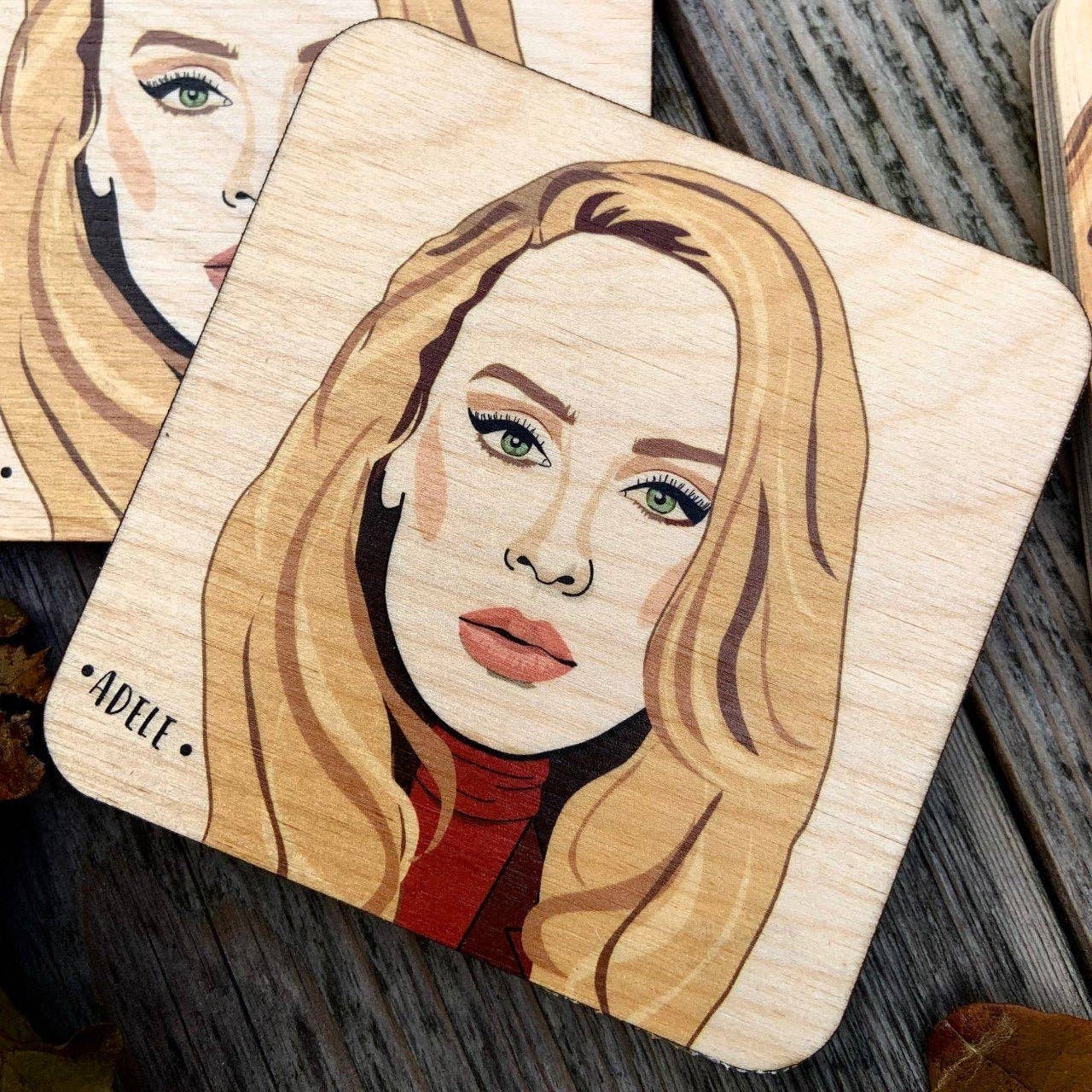 Wotmalike – wholesale Coasters – Adele Character Wooden Coaster - RWC1 (Six Pack)1