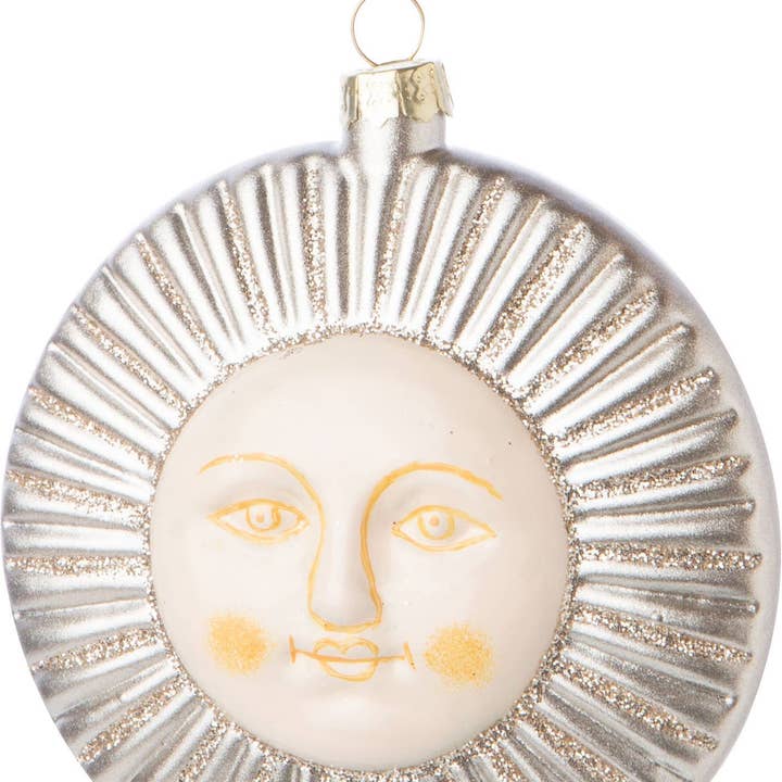 A24642: Slv glass sun,cream face,gld accents orn,3.9 in for wholesale by Silver Tree Home & Holiday