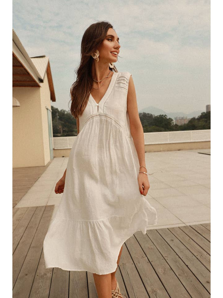 Frieeah - Wholesale Dress - Women's - Gaby | Hemp-Linen Midi Nightgown Dress