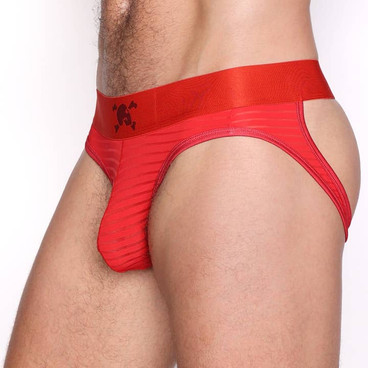 Just The Bones Sheer Red Stripe Y Jock for wholesale by Skull & Bones