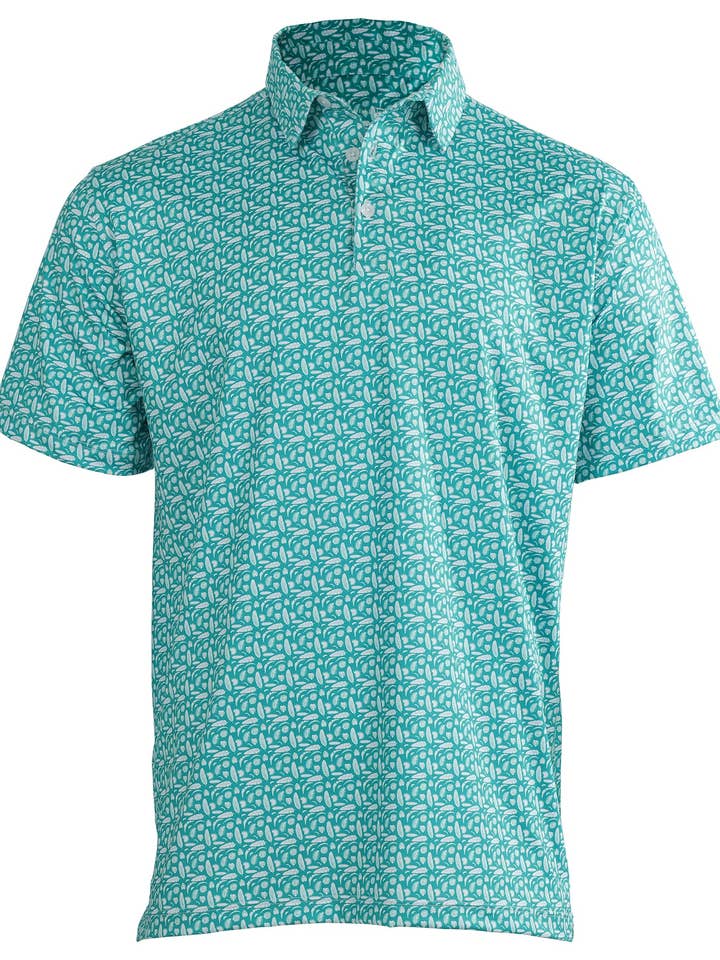 Albatross Polo - Estampa de Folhas Exóticas - Branco / Lagoa por atacado de Bald Head Blues