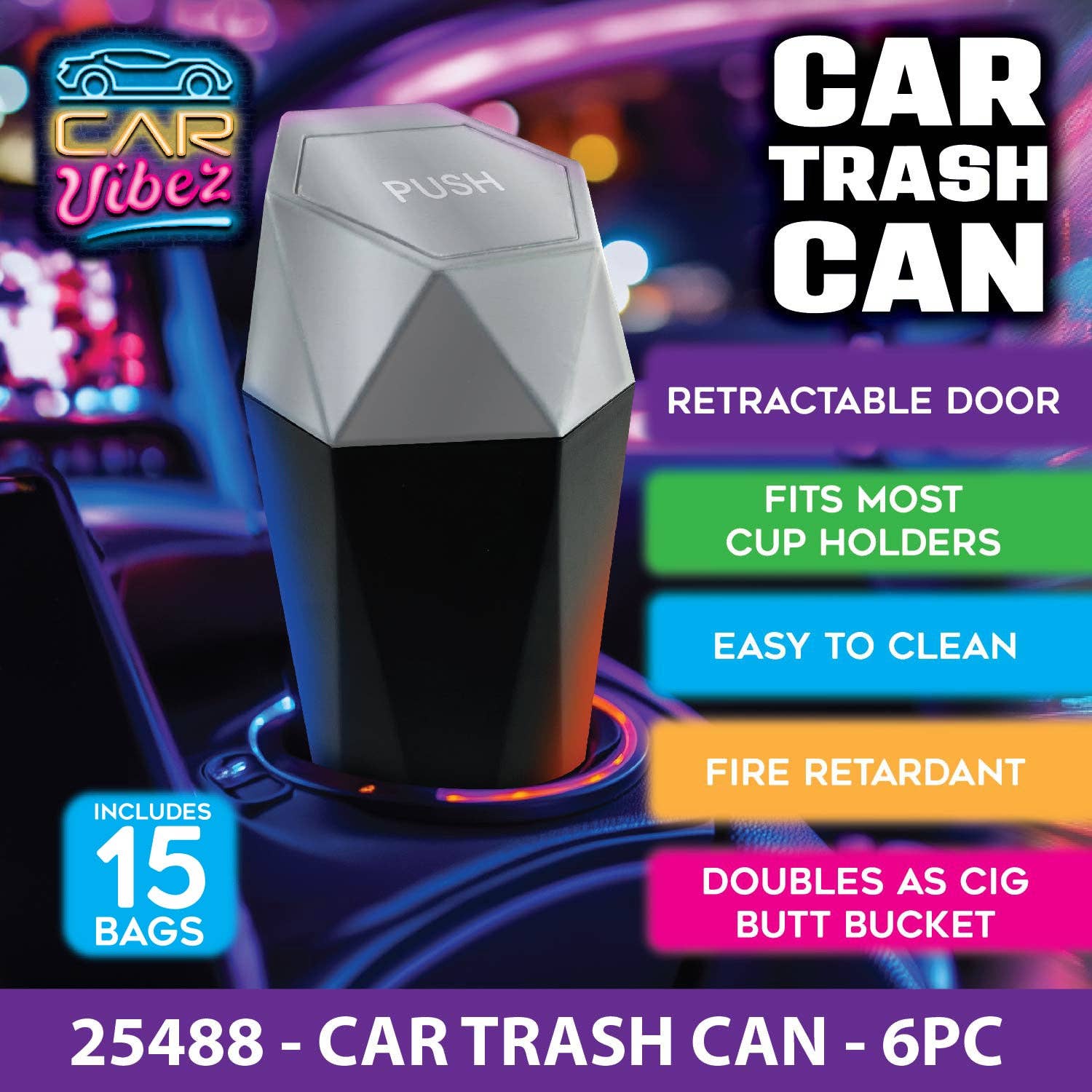 Novelty Brands - Wholesale Retailer Display - Home & Living - Car Vibez Mini Cup Holder Vehicle Trash Can - 6/Display5