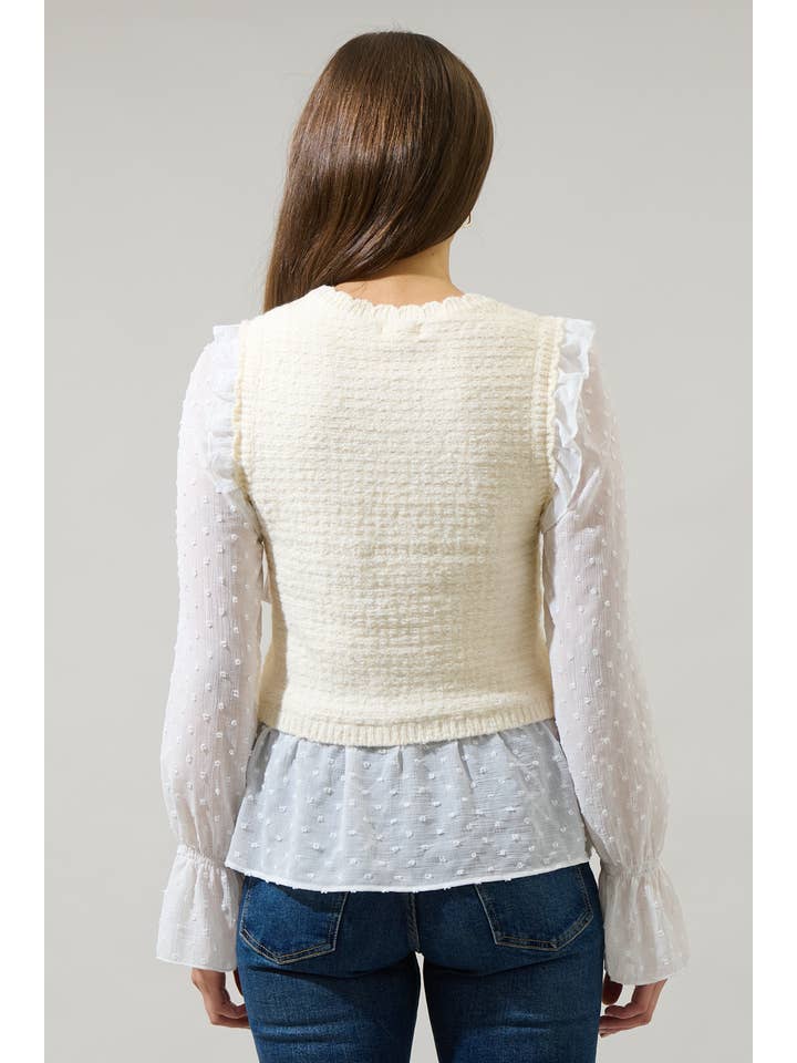 Cream Willette Ruffle Sweater Vest Top for wholesale on Faire