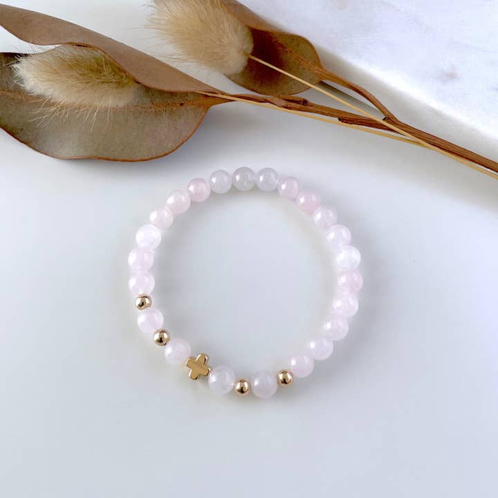 Grace Bracelet with Madagascan Rose Quartz & 14k Gold for wholesale by Ann Saint James