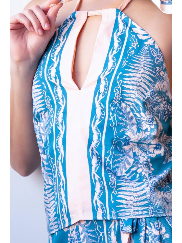 Eva Franco - Wholesale Top & Skirt Set - Women's - Botanical Skirt Set - Teal and Pink5