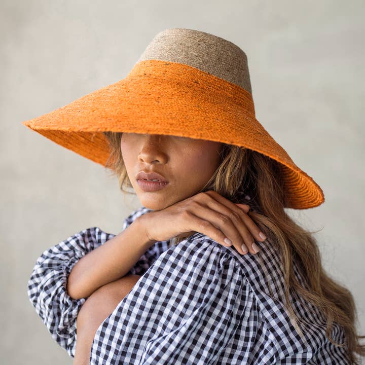 Brunna Co - Wholesale Straw Hat - Women's - RIRI DUO Jute Straw Hat, in Pumpkin Orange