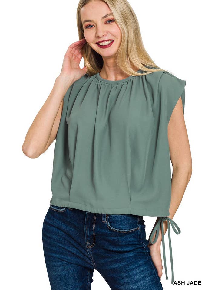 Vanilla Monkey - Wholesale Blouse - Women's - Woven Drawstring Tie Side Sleeveless Top