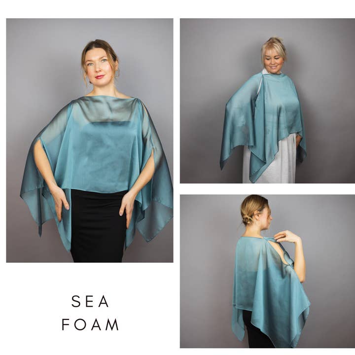 BridalSpain – Engroshandel Poncho - Dame – Havskum Chiffon Capelet Shrug, Blå Sjal, Bolero, Poncho