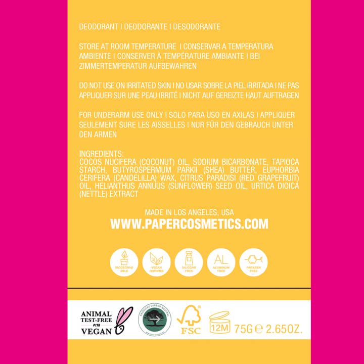 PAPER COSMETICS - Wholesale Deodorant - Unisex - Bright Shiny Morning Grapefruit All-Natural Unisex Deodorant12