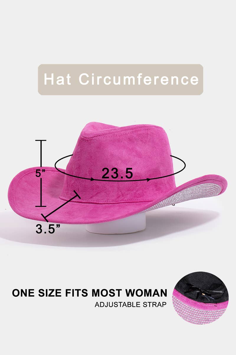 Collections by Fame Accessories - Wholesale Cowboy Hat - Women's - Western Studded Rhinestone Brim Cowboy Hat3