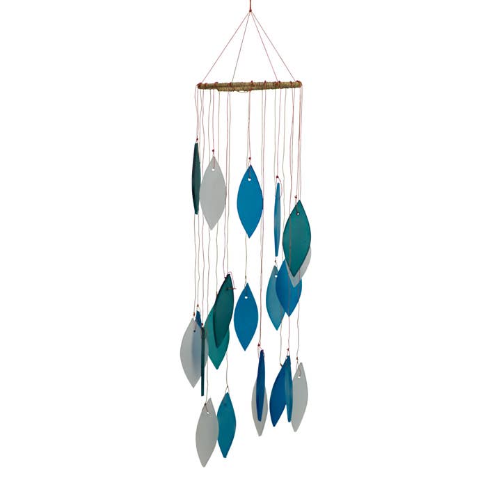 Cohasset Gifts - Vente Carillons - Carillon à vent en verre roulé en spirale bleu et blanc