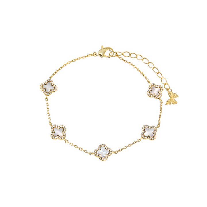 Mini Multi Pave Outlined Colored Clover Bracelet for wholesale by By Adina Eden