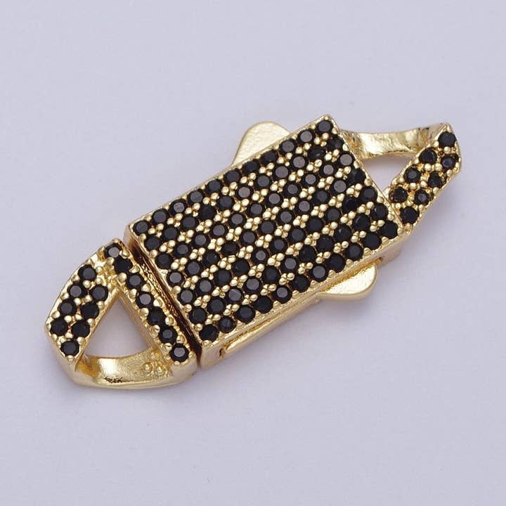 Black Micro Paved CZ Gold Safety Lock Box Buckle Clasps Closure Jewelry Supply | K-002 for wholesale by Aim Eternal
