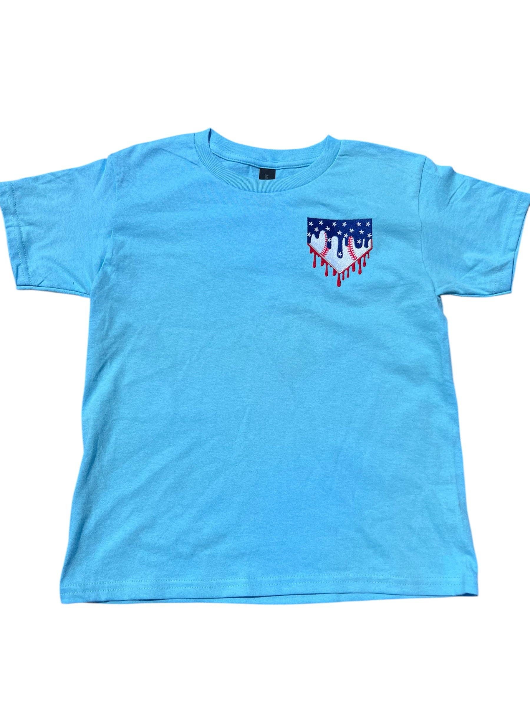 Amanda Rose Thread Co – wholesale T-shirt – Kids – Home Plate Drip Baseball- Patriotic- Youth Short Sleeve Shirt1