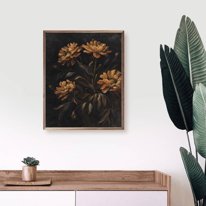 Kendrick Home - Wholesale Art Print - Dark Orange Florals2