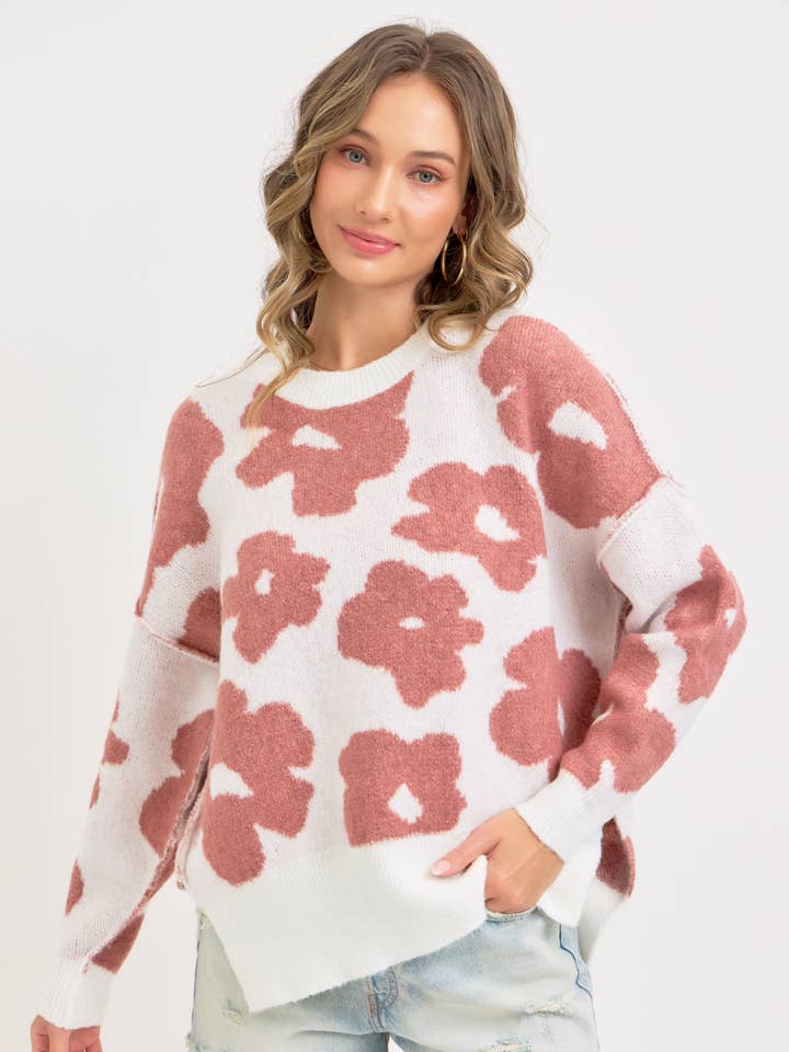 Sweet Lovely by Jen - Wholesale Knit Sweater - Women's - FLORAL LOOSE FIT SWEATER KNIT0