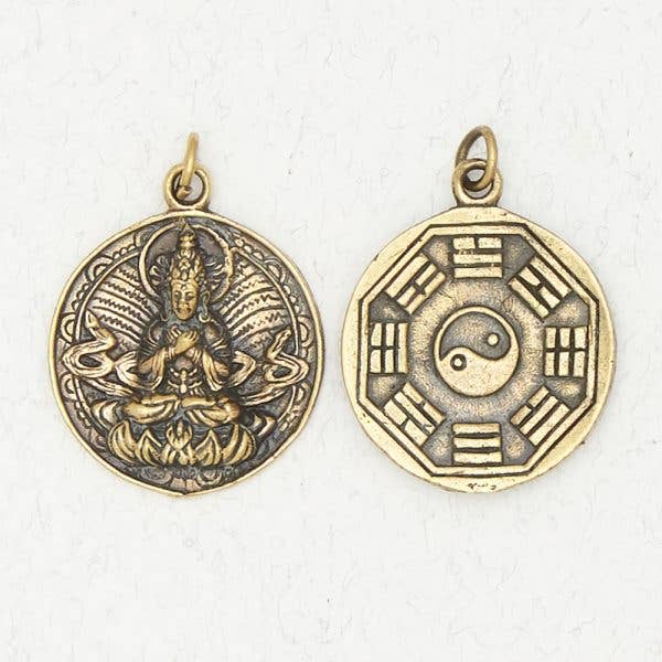 Buddhist Brass Pendant Necklace - Quan Yin (Double Sided) for wholesale by Nirvana LLC