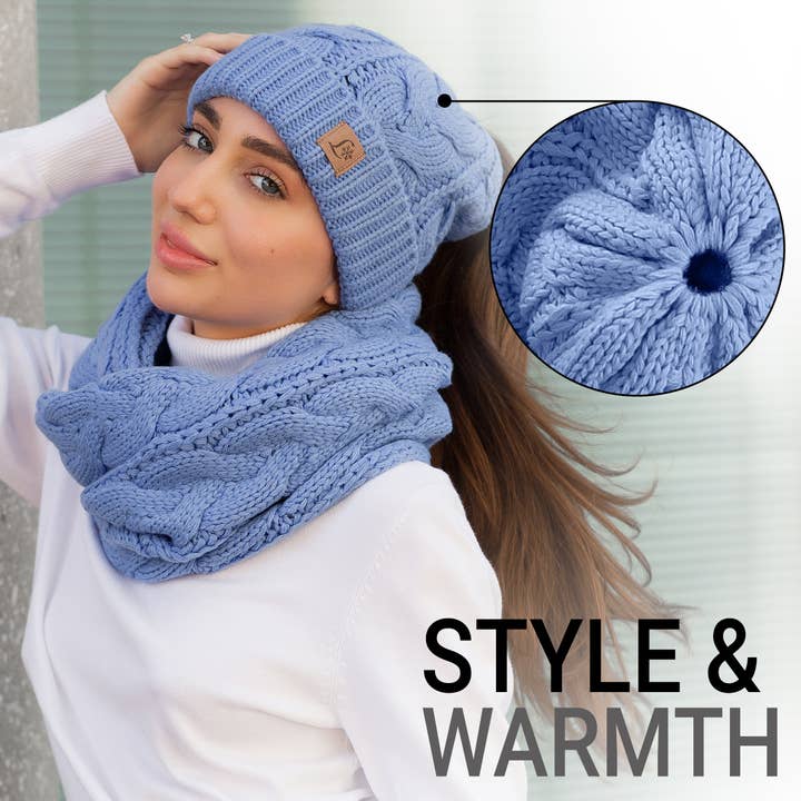 Women Hat and Scarf Set Beanie High Bun Ponytail Hats for wholesale by Lelaffet