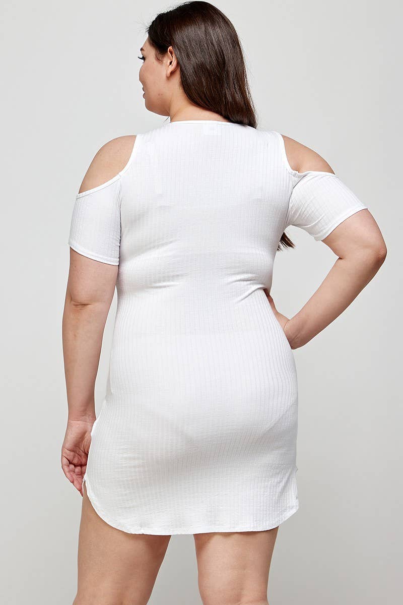 Haute Fox Plus Size & Contemporary - Wholesale Tuniek - Dames - Plus Size Geribde Tuniek met Koude Schouder 14389-D7